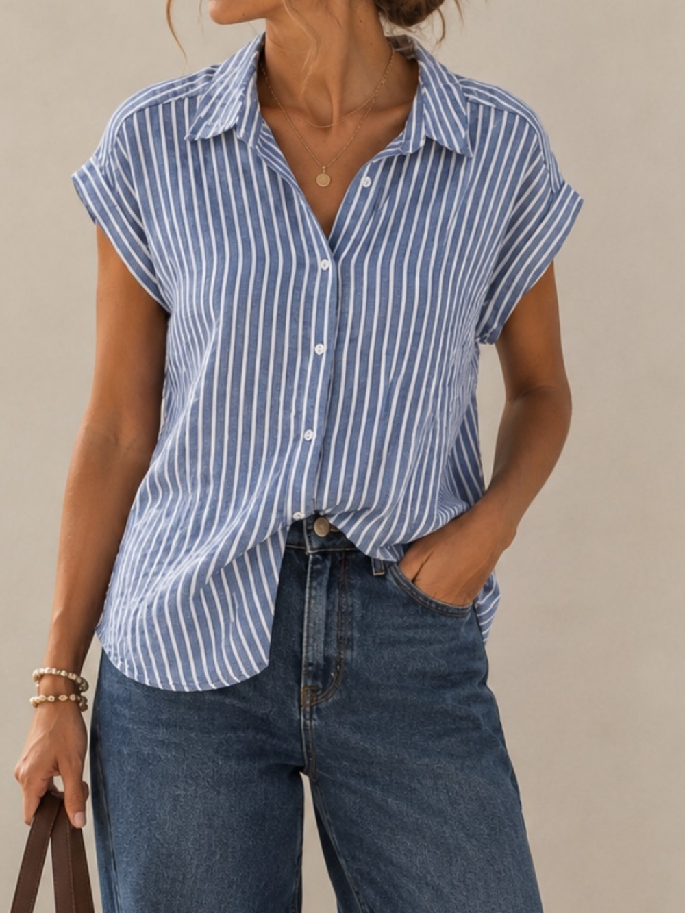 Workshop Republic Clothing Light Blue and White Striped Button Up Shirt Size 1X